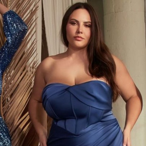NEW LONG FORMAL STRAPLESS SHEATH SATIN PLUS SIZE DRESS WTIH LACE UP BACK CD326C